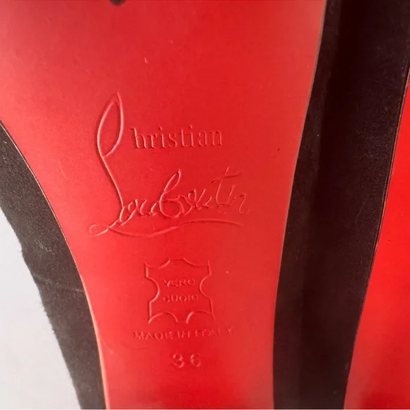 Christian Louboutin EU 36 Black Suede Peep-Toe Heels Like New with5” heel